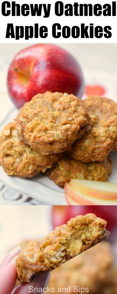 Chewy Oatmeal Apple Cookies combine all your favorite flavors in one easy to prepare snack. Perfect with a glass of milk, you'll love this delicious treat.
