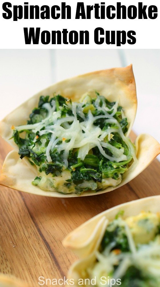 Spinach Artichoke Wonton Cups are party perfect! Bite-sized and easy to prepare, they are loaded with delicious flavors. They are a great holiday appetizer!