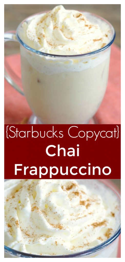 Chai Frappuccino (Starbucks Copycat) – A copycat recipe of a Starbucks chai Frappuccino made with just a few simple ingredients! So easy and delicious! Starbucks Copycat Recipe | Chai Frappuccino | Frappuccino Recipe | Frappe Recipe #drink #copycat #starbucks #recipe #chai #frappuccino #easyrecipe