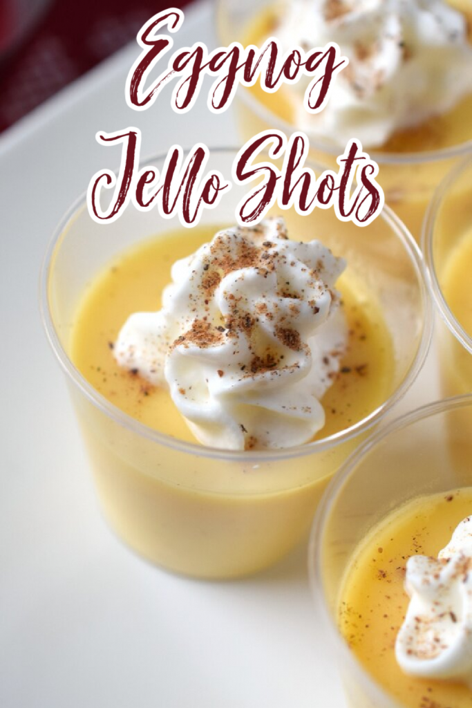 Eggnog Jello Shots - Spice up any holiday party with eggnog jello shots! This simple recipe is so fun and tasty plus it's made with just 3 ingredients. Jello Shots | Eggnog Recipes | Eggnog Jello Shots