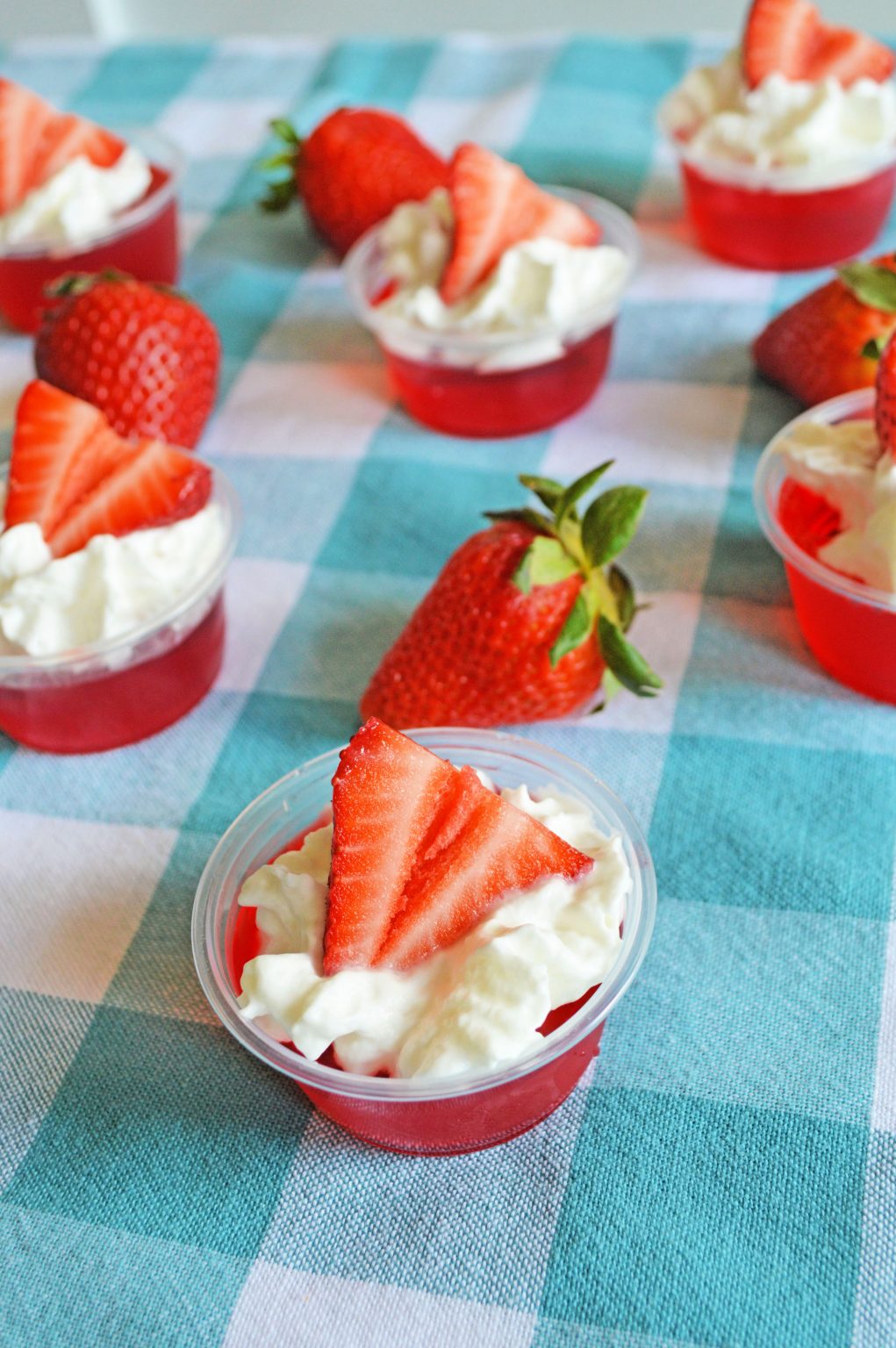 Strawberry Whipped Cream Vodka Jello Shots Snacks and Sips