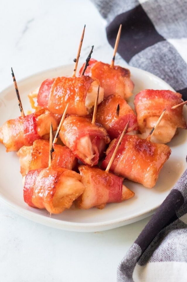 Bacon Wrapped Chicken Bites Snacks and Sips